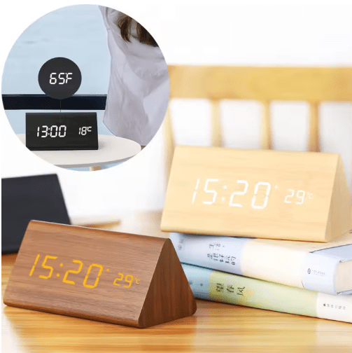 WoodSense™ – LED Houten Klok met Spraakbesturing – Slimme LED Tafelklok