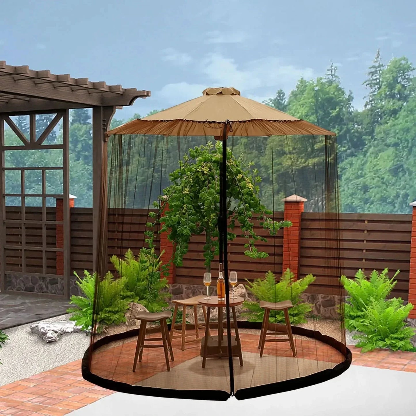 MosquitoGuardZip™ – Verstelbaar Parasol Muggennet – Insectvrij Buiten Zitten