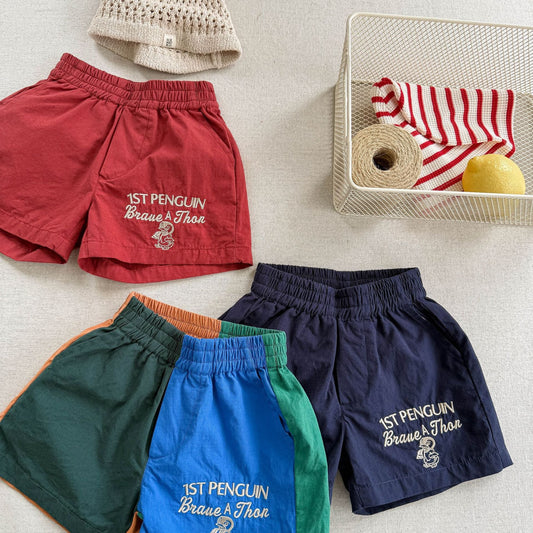 BravePengu™ – Katoenen Shorts met Borduursel – Uniseks Zomerbroekje voor Kinderen