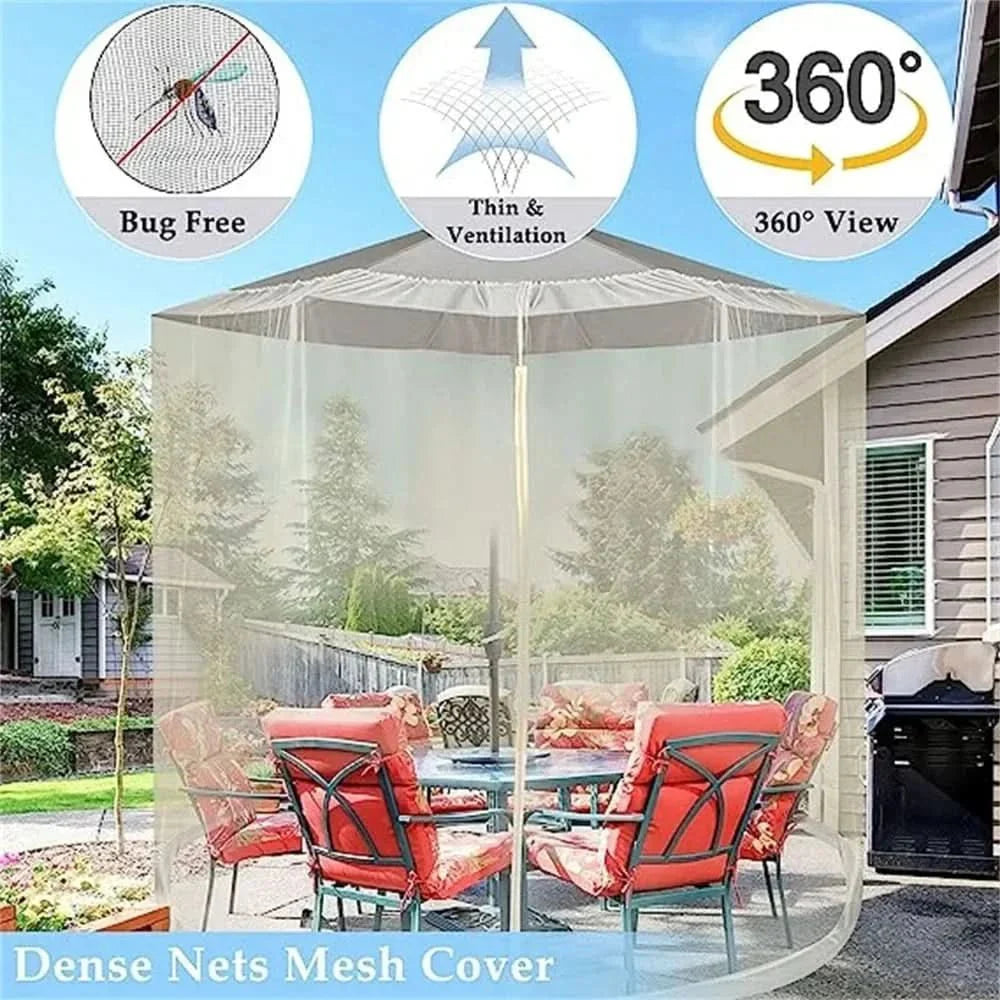 MosquitoGuardZip™ – Verstelbaar Parasol Muggennet – Insectvrij Buiten Zitten