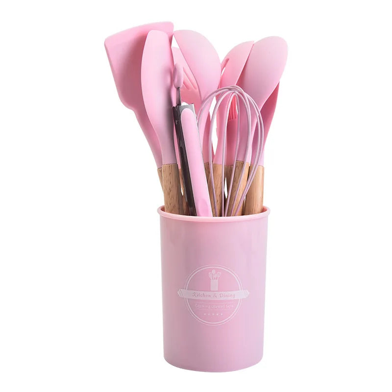 Kitchenora™ – Siliconen Keukengerei Set – Met Houten Handgrepen