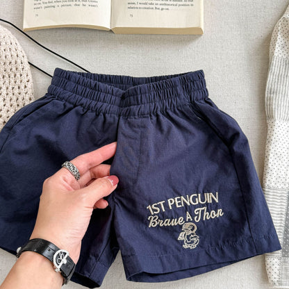BravePengu™ – Katoenen Shorts met Borduursel – Uniseks Zomerbroekje voor Kinderen
