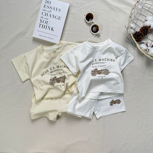 RoadRoo™ – Vintage Motorprint Babyset – Stoere Zomerse Outfit