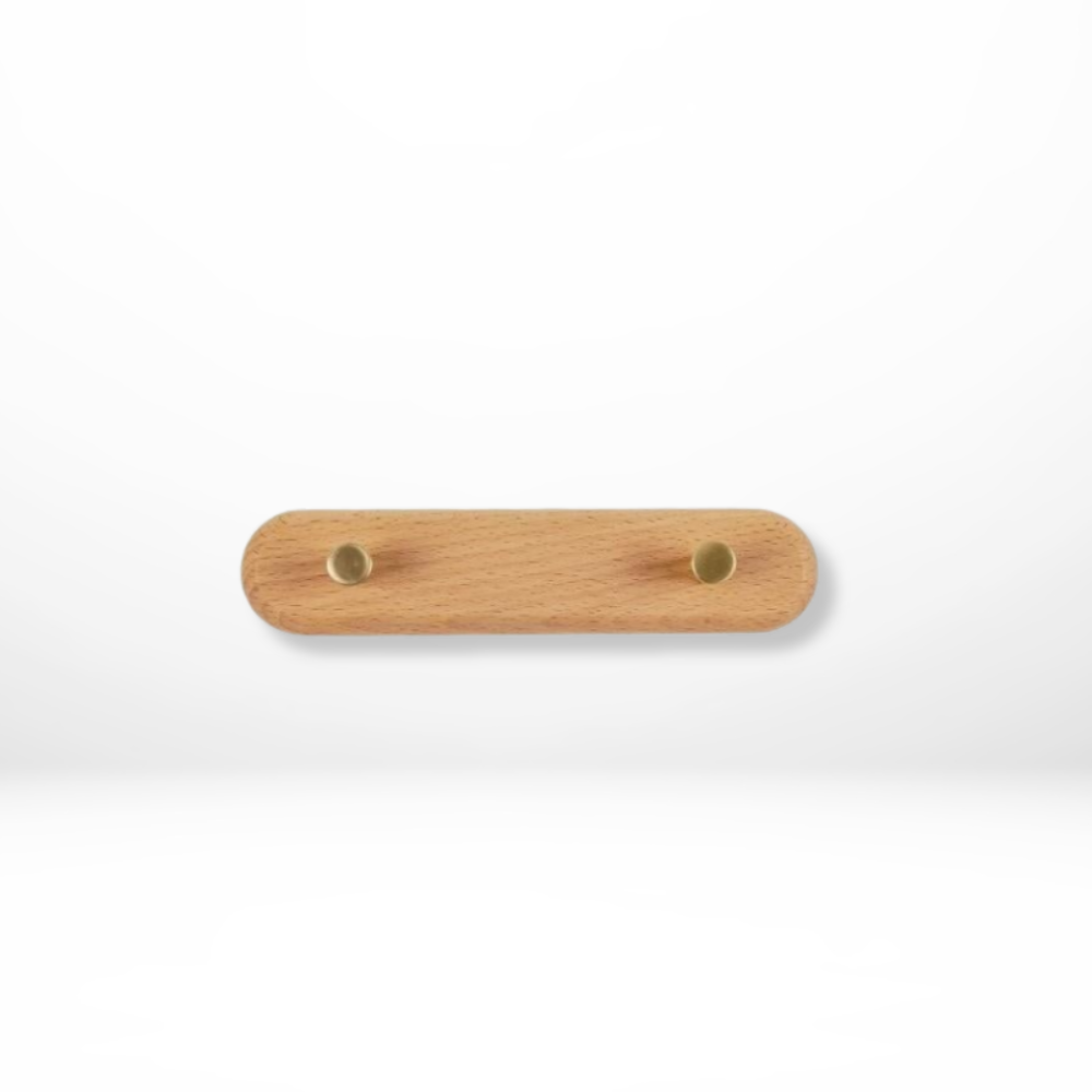 Sento Wandhaken - Natuurlijk Hout met Messing Accenten, Ruimtebesparend 0