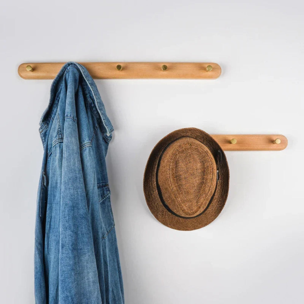 Sento Wandhaken - Natuurlijk Hout met Messing Accenten, Ruimtebesparend 3