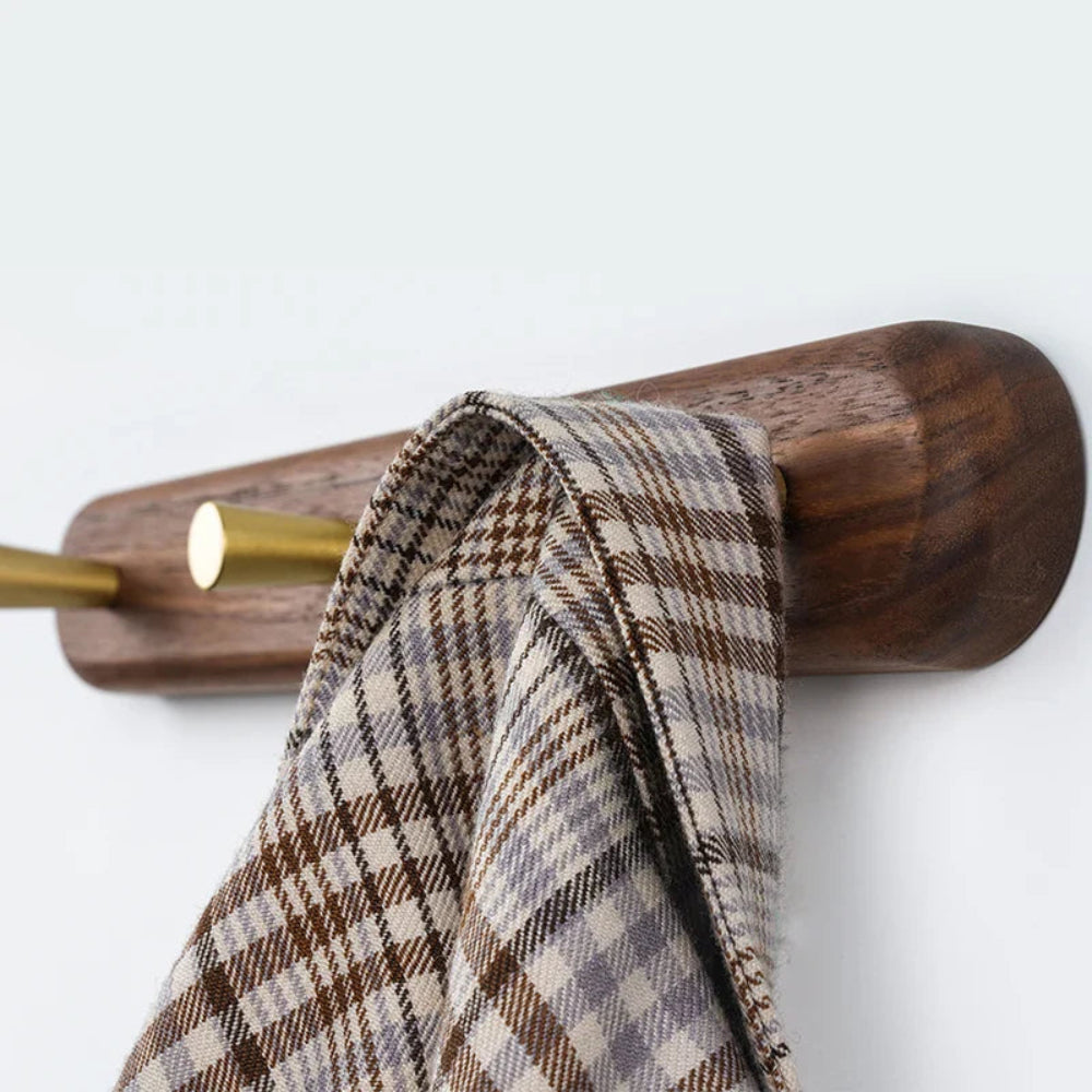 Sento Wandhaken - Natuurlijk Hout met Messing Accenten, Ruimtebesparend 4