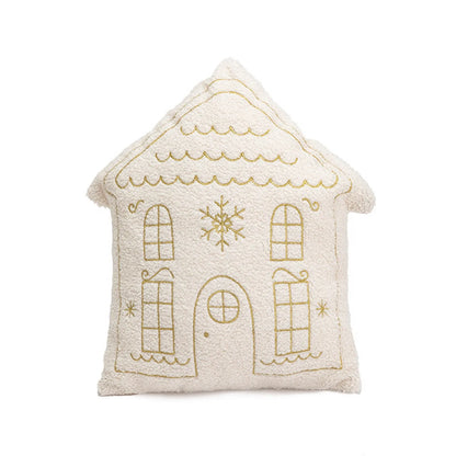 Sierkussen Huisvormig Pluche met Goud Borduursel - Decoratief voor Bank en Fauteuil 0