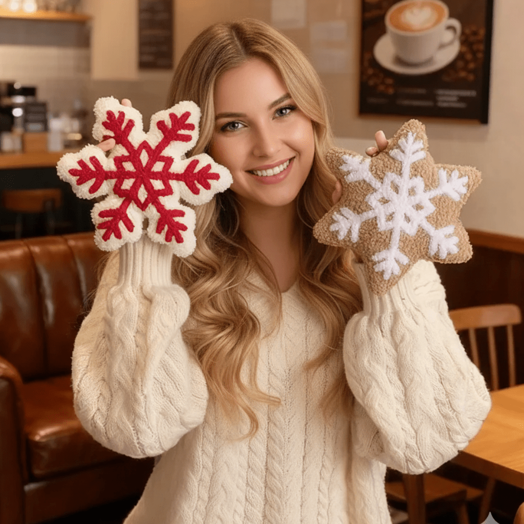 Snowly Sierkussen - Zacht Pluche, Sneeuwvlokdecoratie voor Bank 2