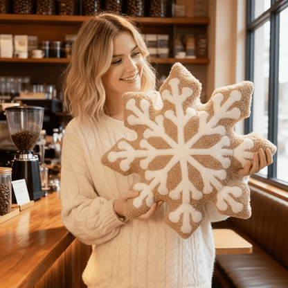 Snowly Sierkussen - Zacht Pluche, Sneeuwvlokdecoratie voor Bank 4