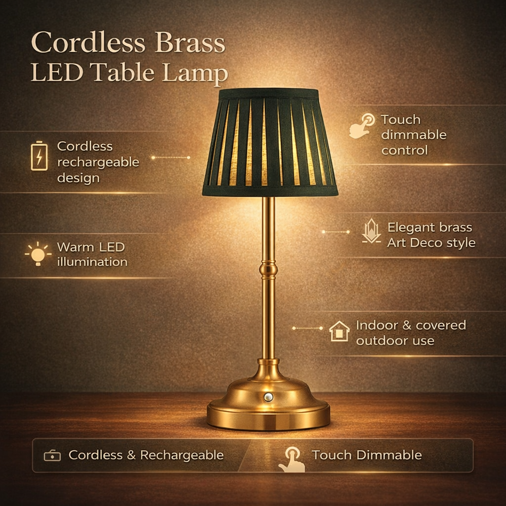 Solaire Tafellamp - Draadloos Goud, Oplaadbaar LED Touch Dimbaar 3