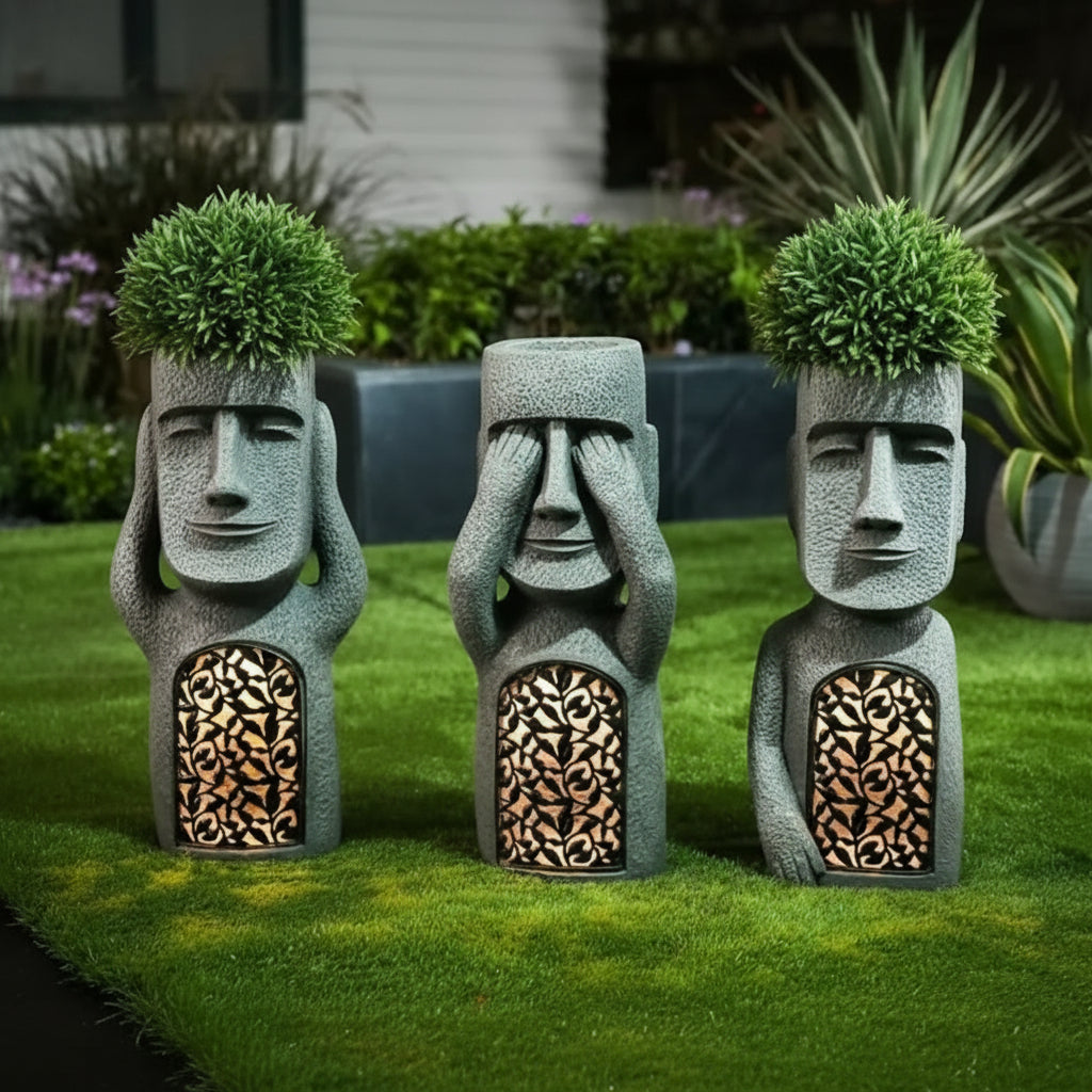 MoaiGlowTrio™ – Solar Hars Tuinbeelden Set – Sfeervolle Buiten Decoratie