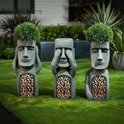 MoaiGlowTrio™ – Solar Hars Tuinbeelden Set – Sfeervolle Buiten Decoratie