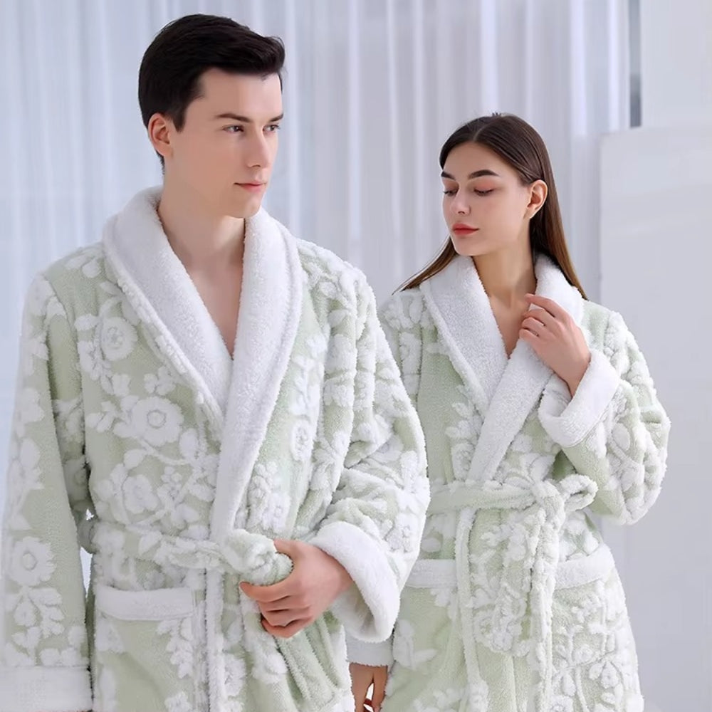 Solara Luxe Badjas Dames - Zachte Microvezelmix, Dubbellaags Jacquard 5