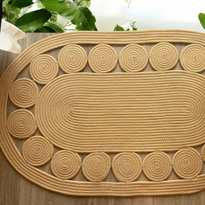Soleil Oval Tapijt - Microvezel, Boho Spiraalpatroon 1
