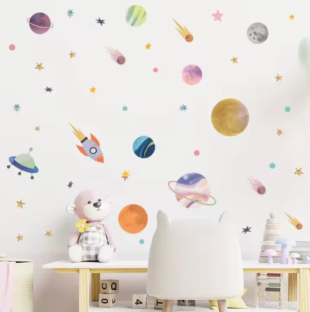 Space Behang™ - Kinderkamer behang - Sterren en planeten