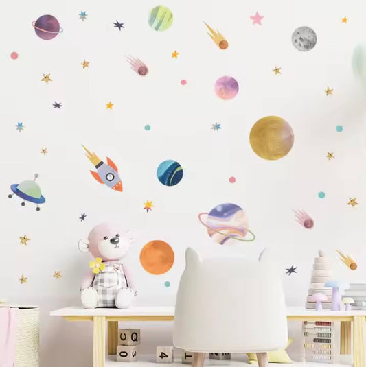 Space Behang™ - Kinderkamer behang - Sterren en planeten