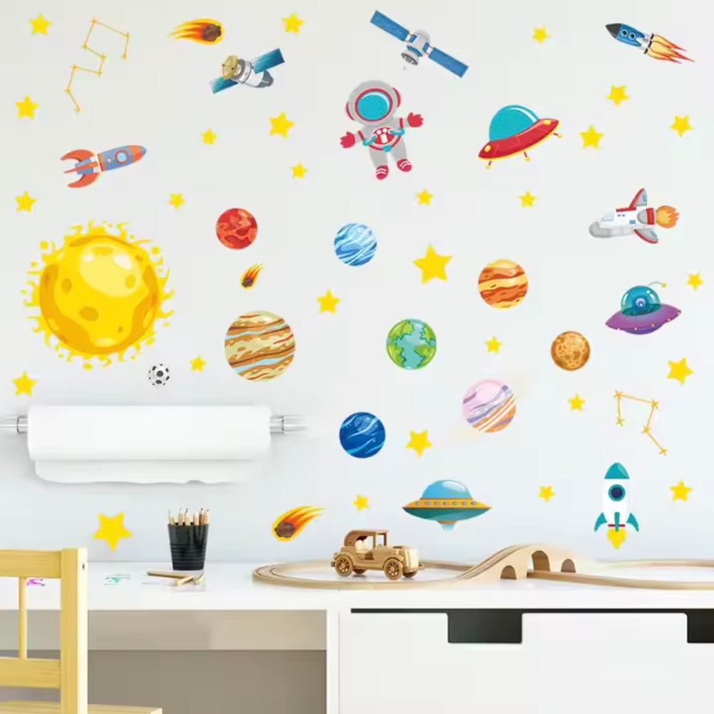 Space Behang™ - Kinderkamer behang - Sterren en planeten