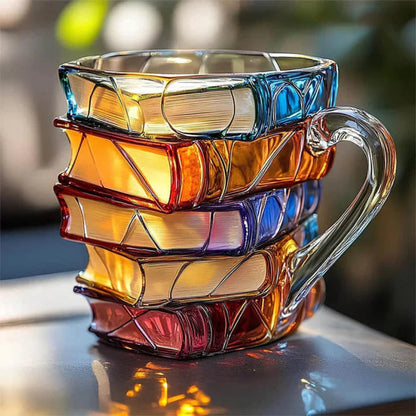 BookBrewGlass™ – 350 ml 3D Boekglas Mok – Handgemaakte Koffie & Thee Cup