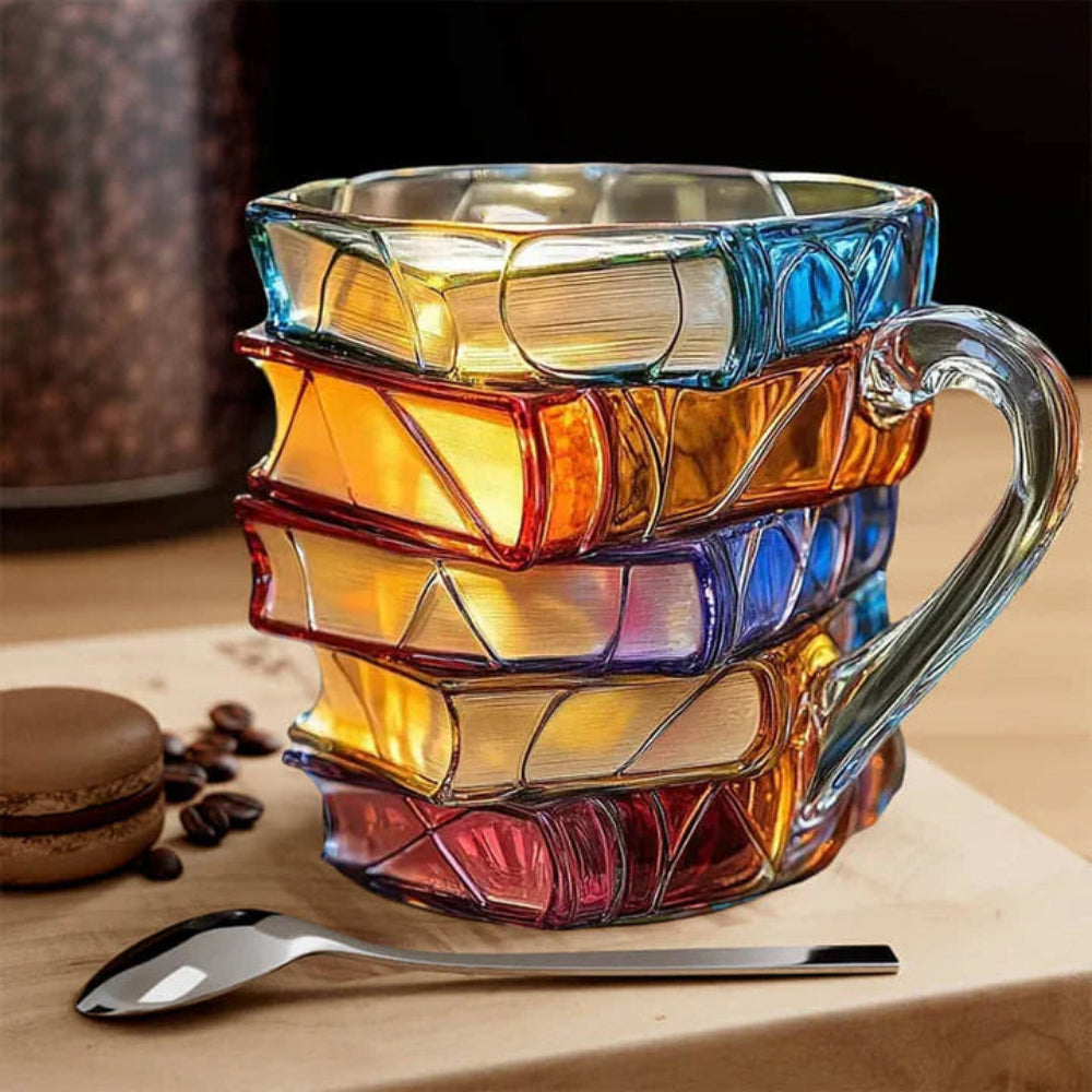 BookBrew™ – Glazen Koffiemok met Boekdesign – 3D Literair Glas