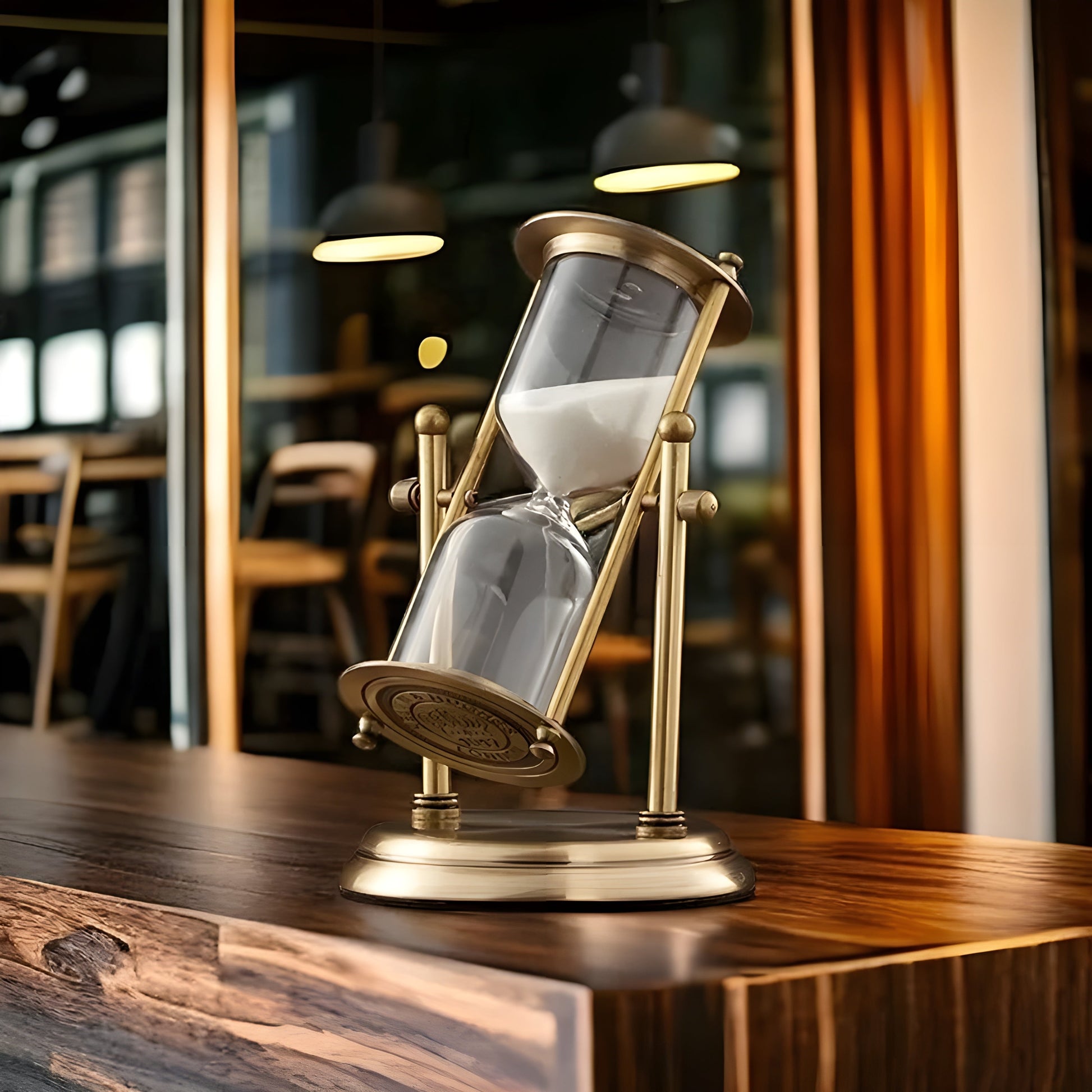 Tiberis Zandloper - Messing en Glas, Elegant Decoratief Uurwerk 5