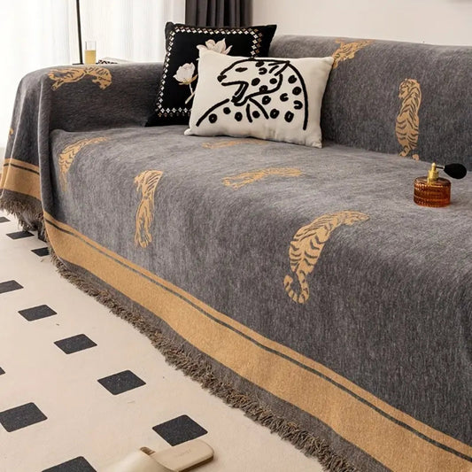 Tijger Chenille Bankhoes - Omkeerbaar, Luxe Design 0