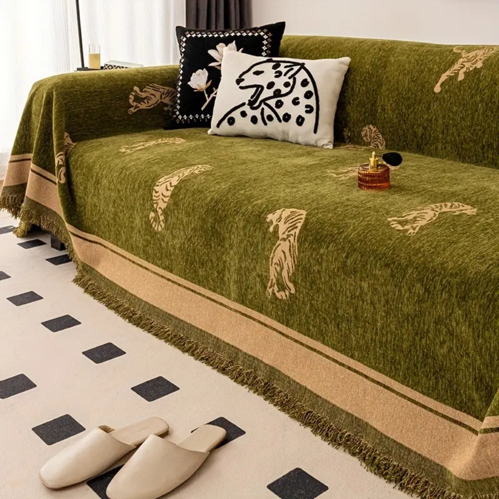 Tijger Chenille Bankhoes - Omkeerbaar, Luxe Design 1