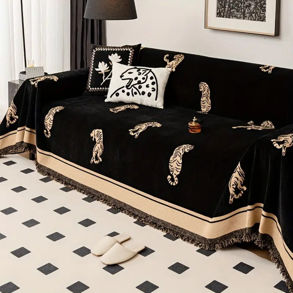 Tijger Chenille Bankhoes - Omkeerbaar, Luxe Design 2