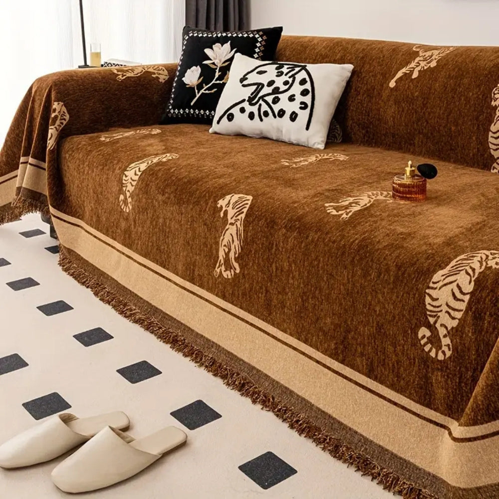 Tijger Chenille Bankhoes - Omkeerbaar, Luxe Design 3
