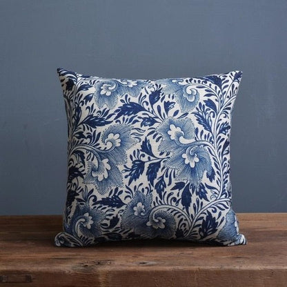 Timo Kussenhoes 45x45 - Linnen-Katoenmix met Blauw-Beige Porseleinprint 4