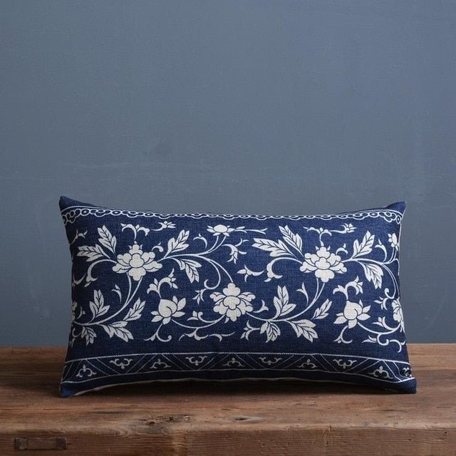 Timo Kussenhoes 45x45 - Linnen-Katoenmix met Blauw-Beige Porseleinprint 6