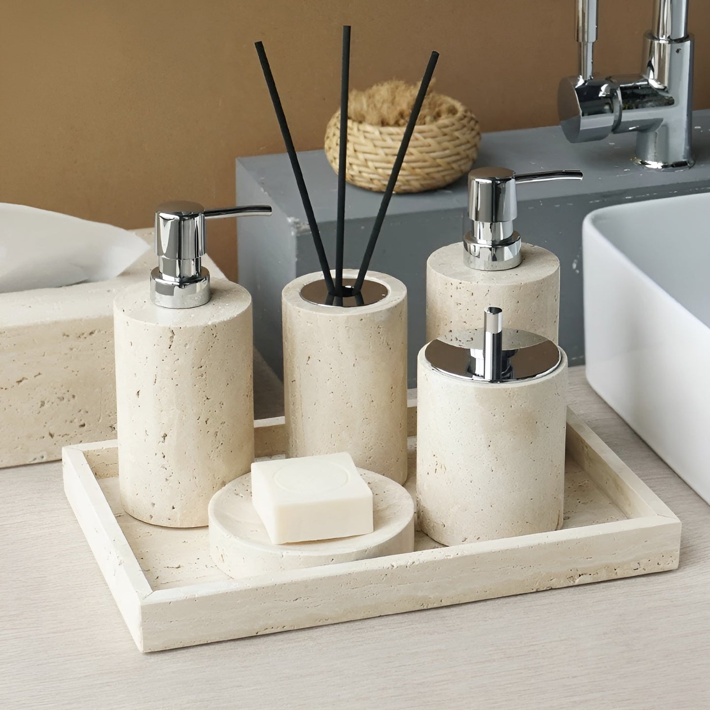 Trevano Badkamerset - Natuursteen Beige, Stijlvolle Accessoires 4