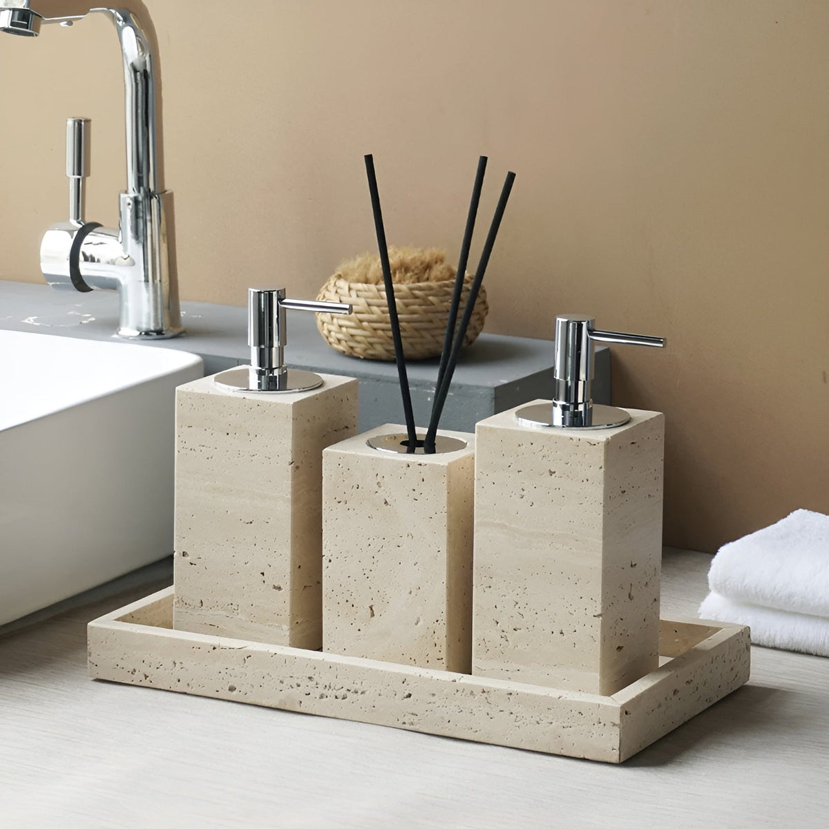 Trevano Badkamerset - Natuursteen Beige, Stijlvolle Accessoires 6