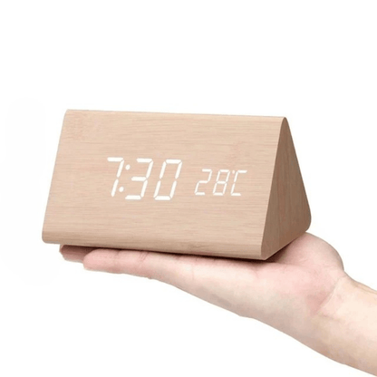 WoodSense™ – LED Houten Klok met Spraakbesturing – Slimme LED Tafelklok