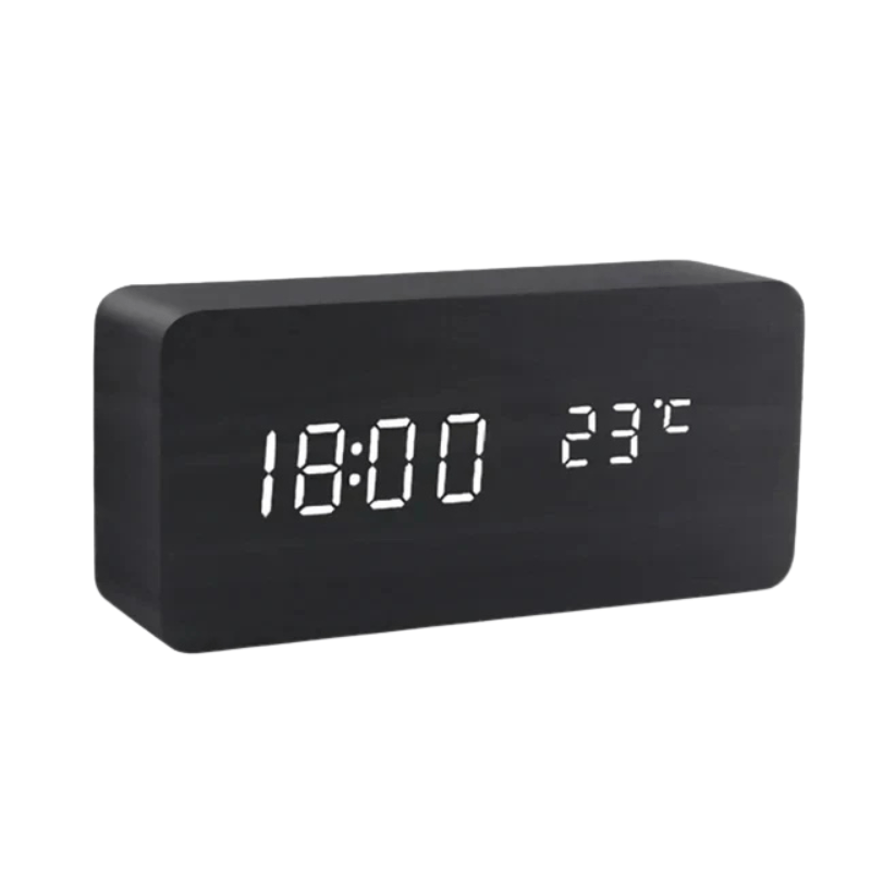 WoodSense™ – LED Houten Klok met Spraakbesturing – Slimme LED Tafelklok