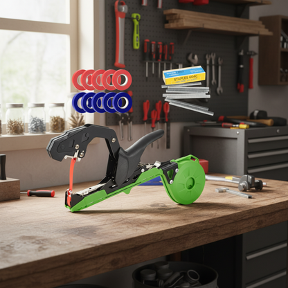 TieFastPro™ – Plant Bindapparaat met Tape Klemmen – Snelle Steun Bevestiging