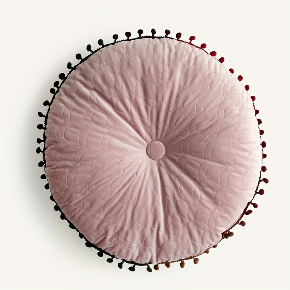 Vellora Rond Kussen - Vintage Gewatteerd Fluweel, Met Pompons 10