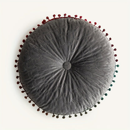 Vellora Rond Kussen - Vintage Gewatteerd Fluweel, Met Pompons 11