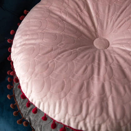 Vellora Rond Kussen - Vintage Gewatteerd Fluweel, Met Pompons 6