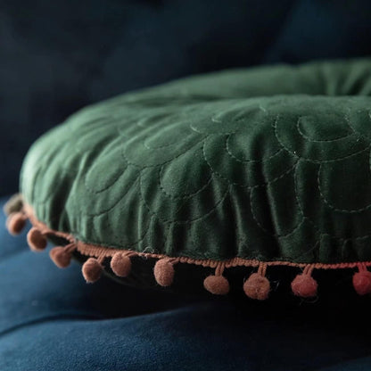 Vellora Rond Kussen - Vintage Gewatteerd Fluweel, Met Pompons 7