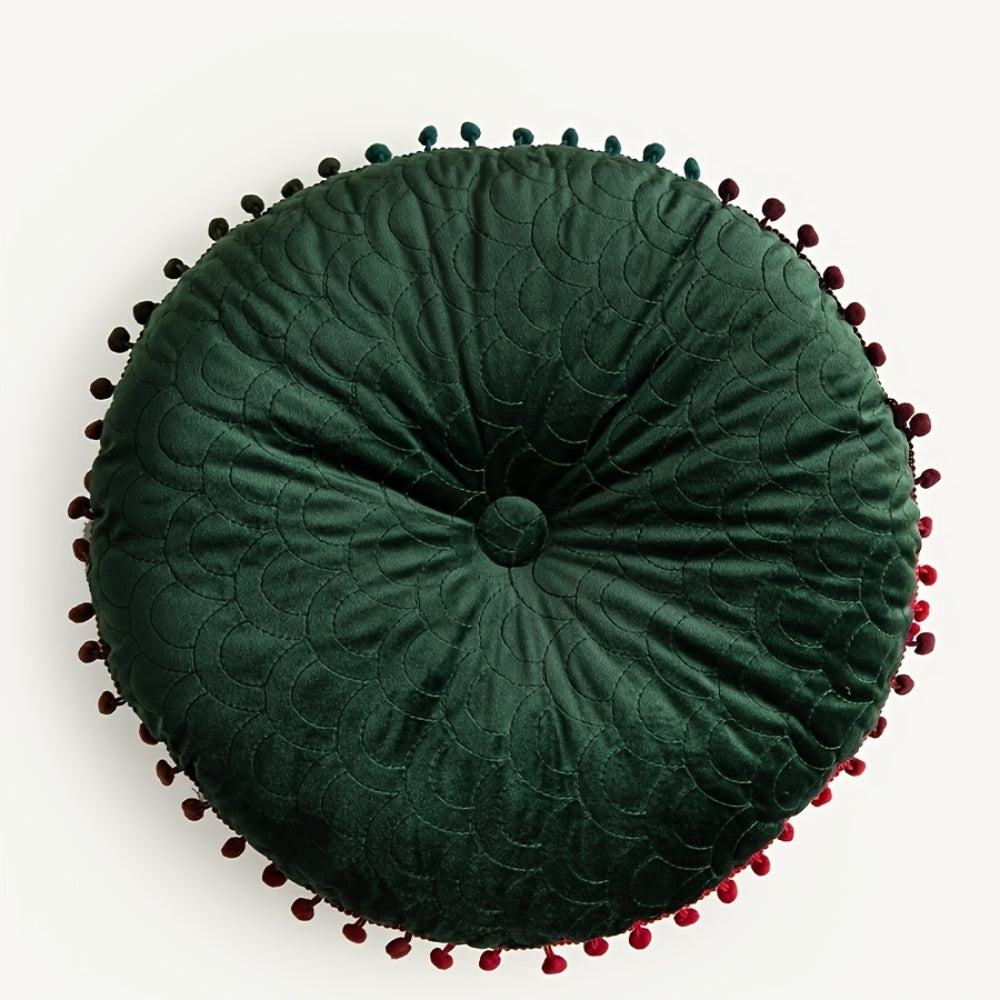 Vellora Rond Kussen - Vintage Gewatteerd Fluweel, Met Pompons 8