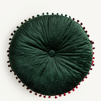 Vellora Rond Kussen - Vintage Gewatteerd Fluweel, Met Pompons 8