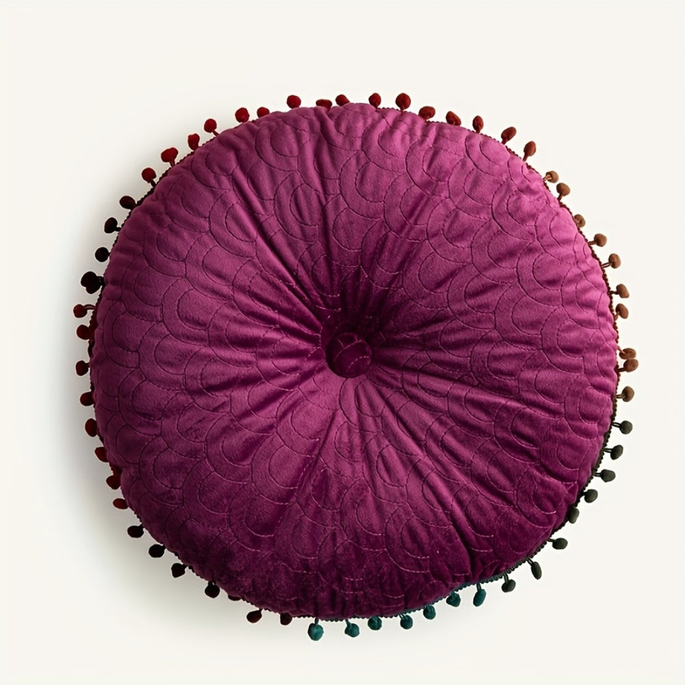 Vellora Rond Kussen - Vintage Gewatteerd Fluweel, Met Pompons 9