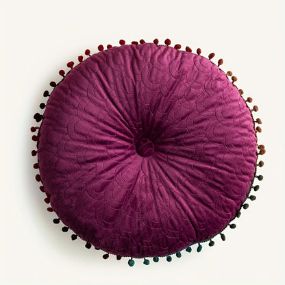 Vellora Rond Kussen - Vintage Gewatteerd Fluweel, Met Pompons 9