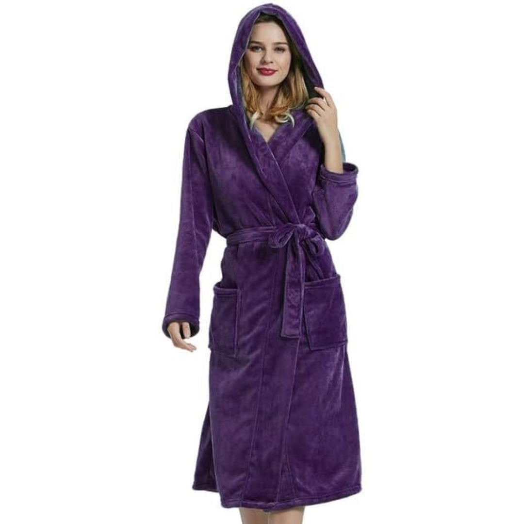 Vivara Fleece Badjas Dames - Lange Pasvorm met Capuchon, Zacht en Warm 6