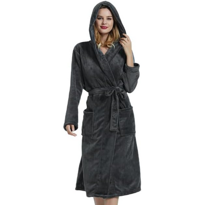 Vivara Fleece Badjas Dames - Lange Pasvorm met Capuchon, Zacht en Warm 8