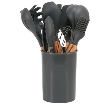 BambooSilicoSet™ – BPA-Vrije Siliconen Keukengerei Set – 12-Delige Kookhulpen Set