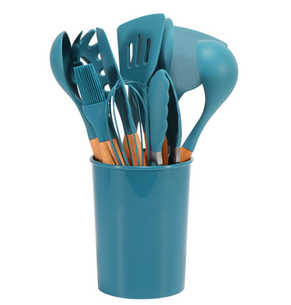 BambooSilicoSet™ – BPA-Vrije Siliconen Keukengerei Set – 12-Delige Kookhulpen Set