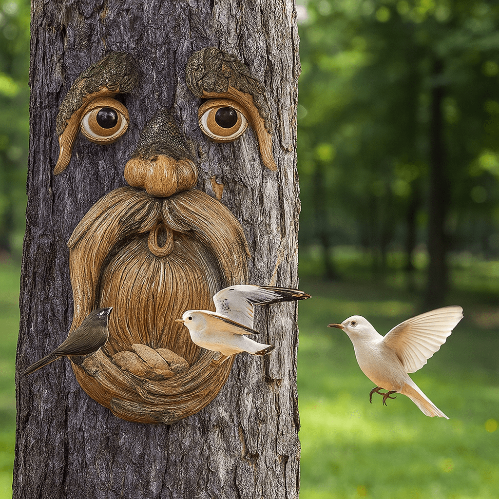 TreeTaleNest™ – Boomgezicht Vogelhuisje van Hars – Betoverende Tuin Decoratie