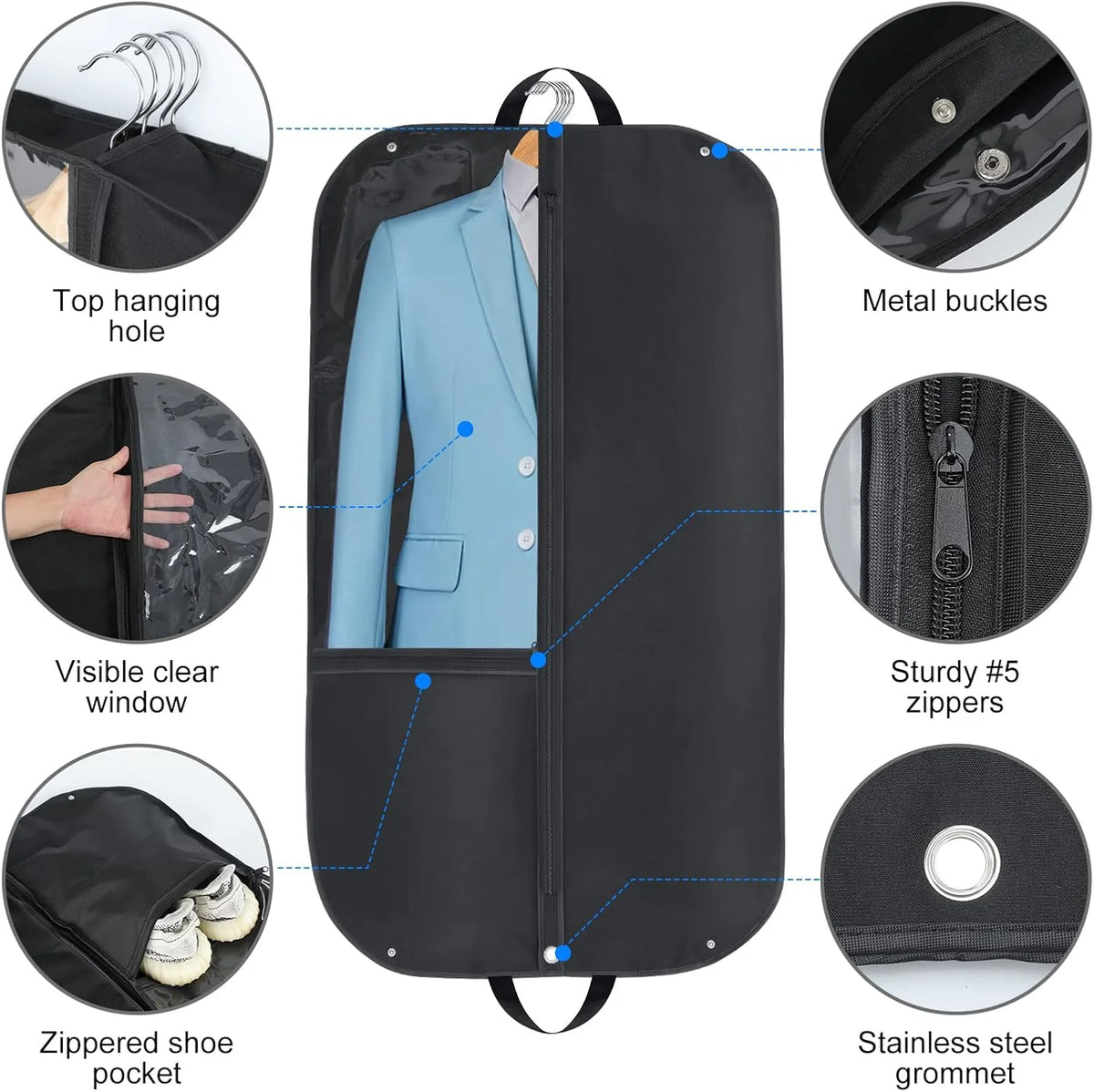 Wexley Kledinghoes Set - Waterdicht Oxford, Met Zijvouwen en Opbergtassen 4
