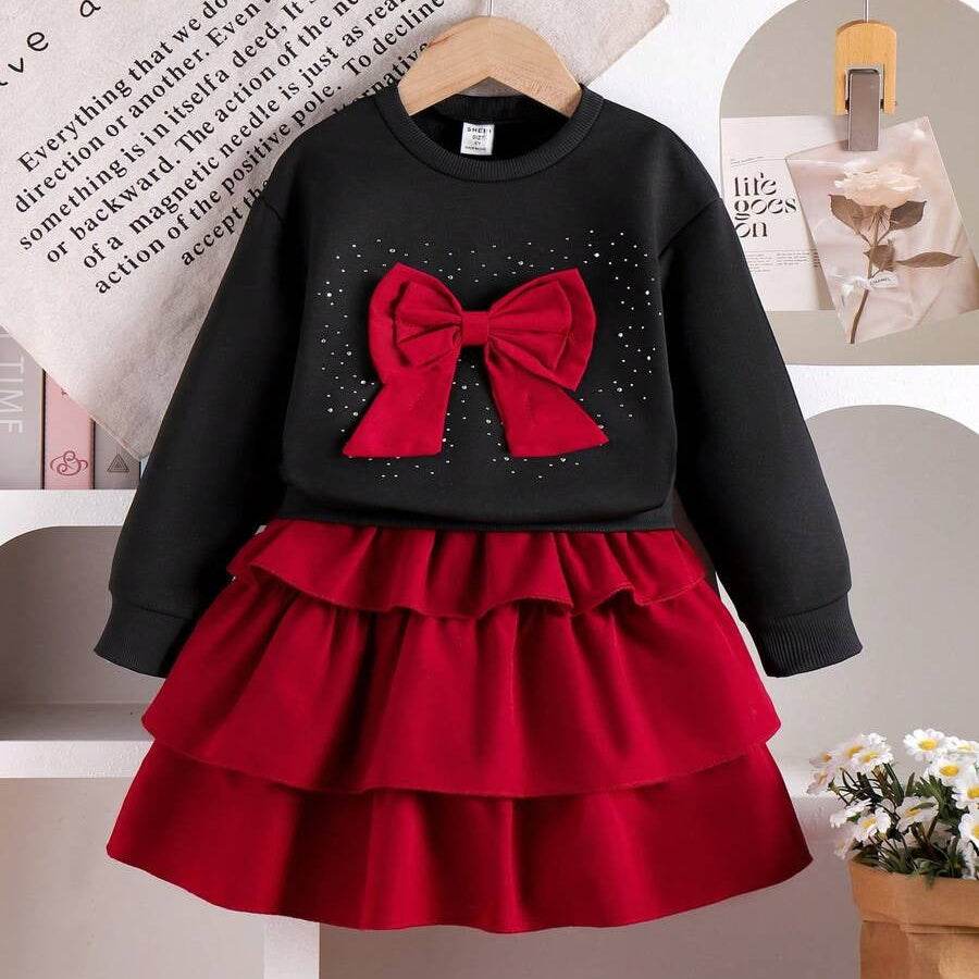 BowWhirl™ – Trendy Set met Strikdetail – Meisjes Voorjaar-Herfst Outfit